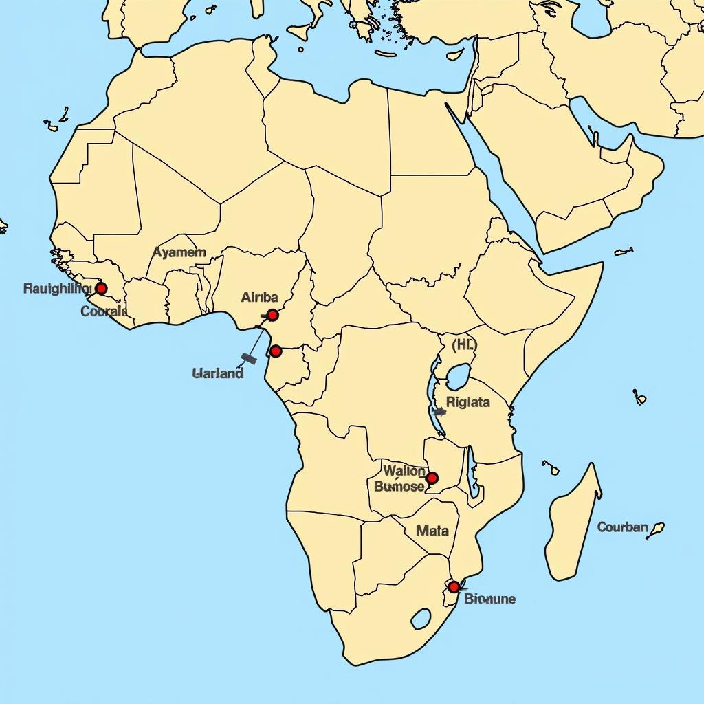 Map of Africa with a network of transportation routes