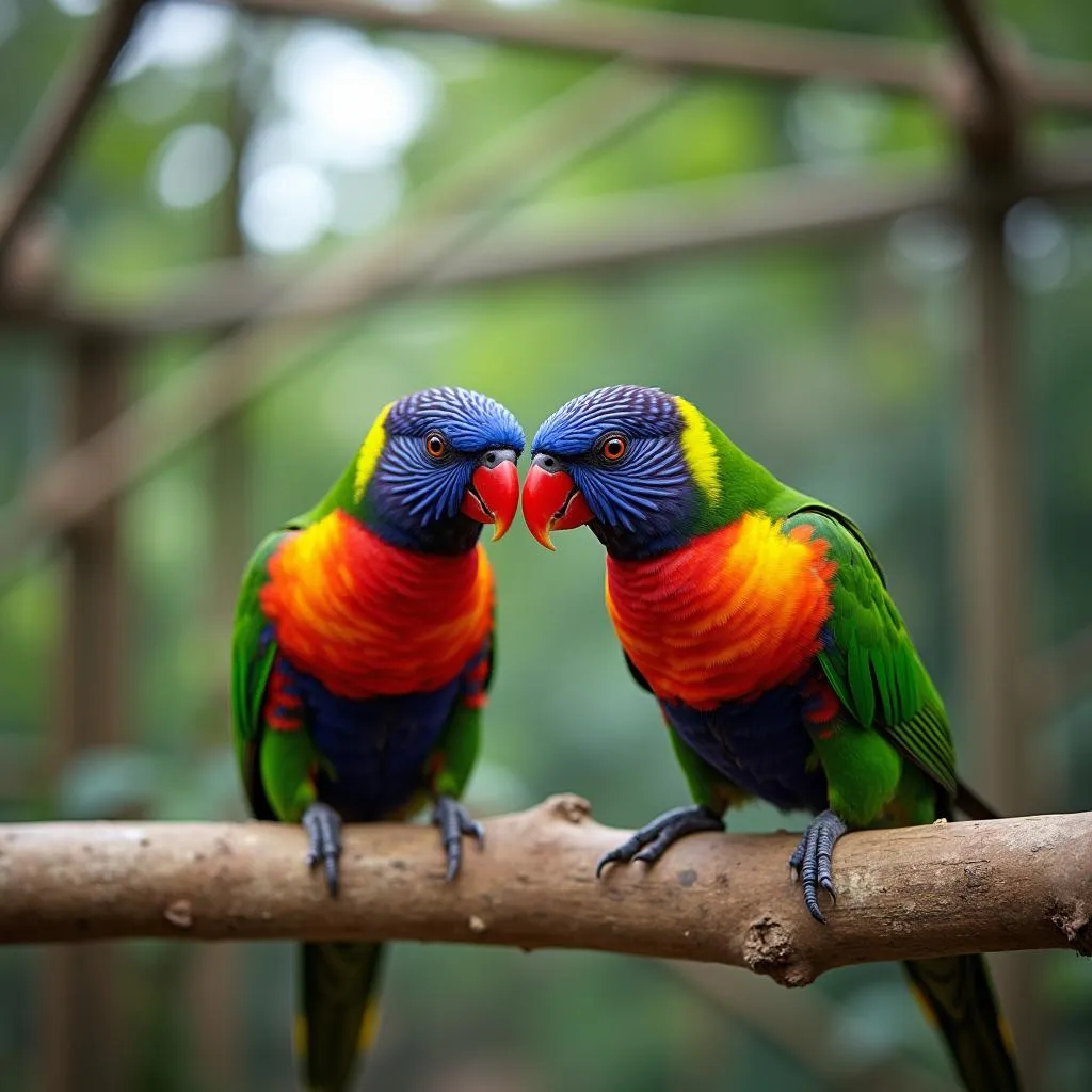 African Lovebird Couple in a Spacious Aviary