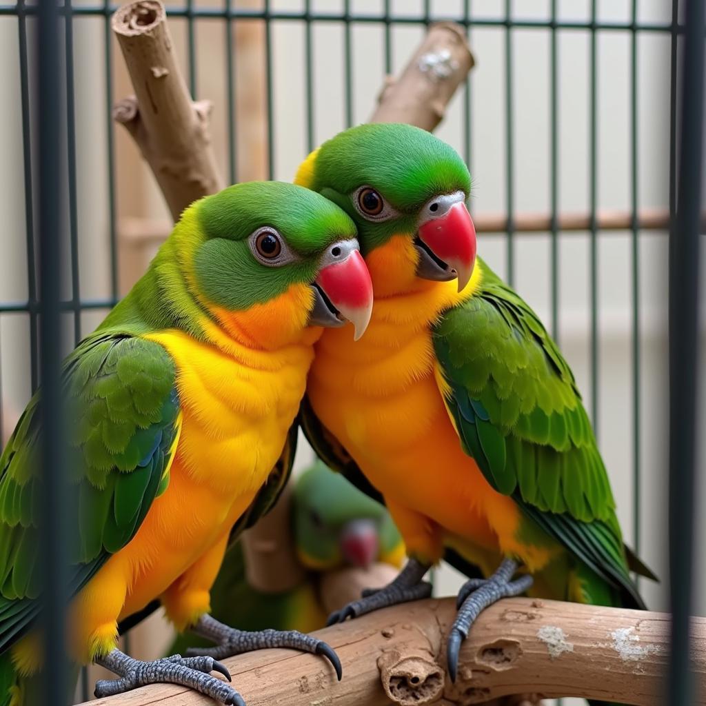 A Pair of African Lovebirds in a Cage