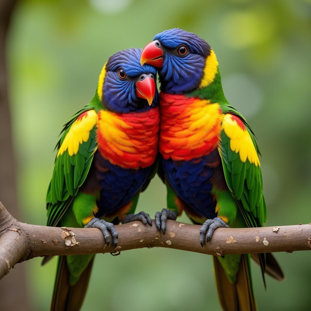 African Lovebirds Perched on a Branch