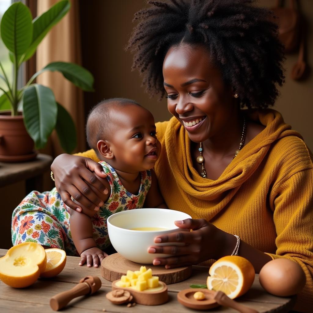 African Mama Using Natural Ingredients for Baby Care