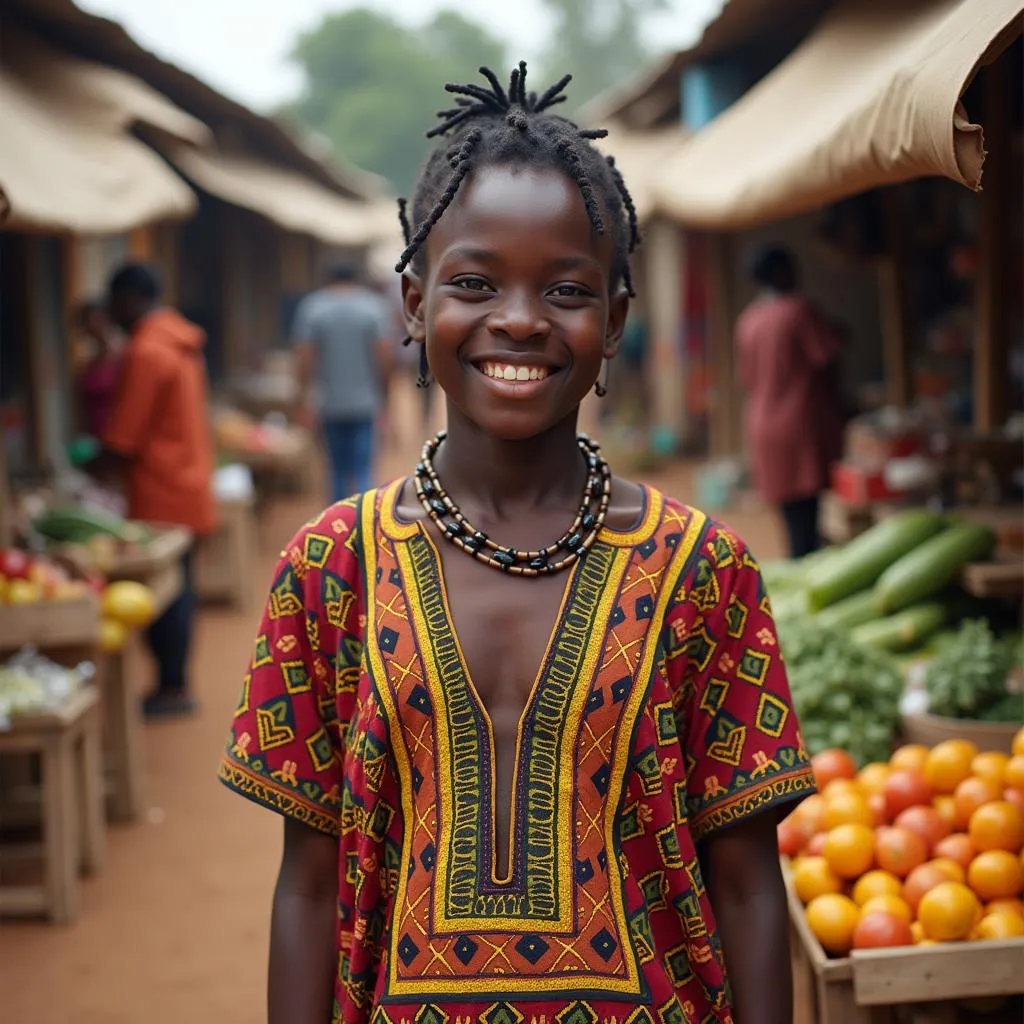 Portrait of an African Man Smiling in a Vibrant Market