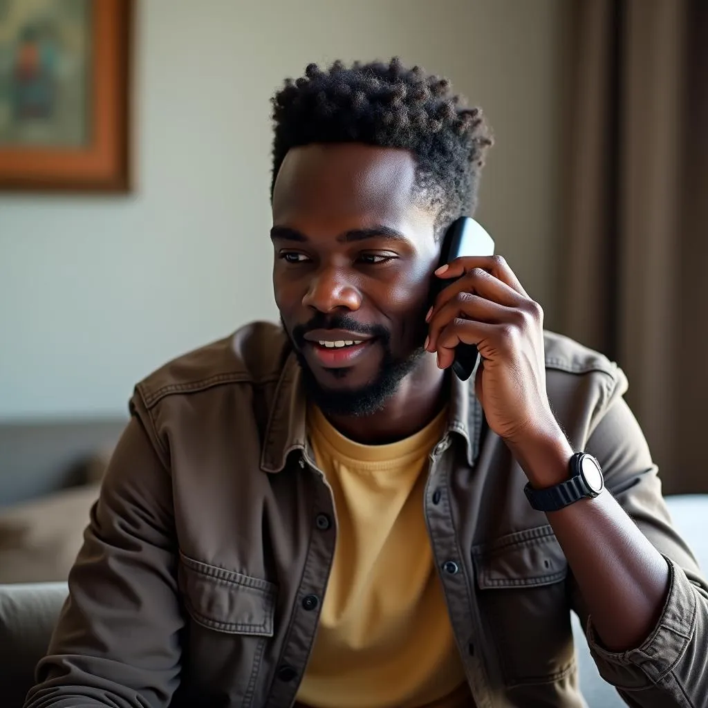 African Man Talking on Phone