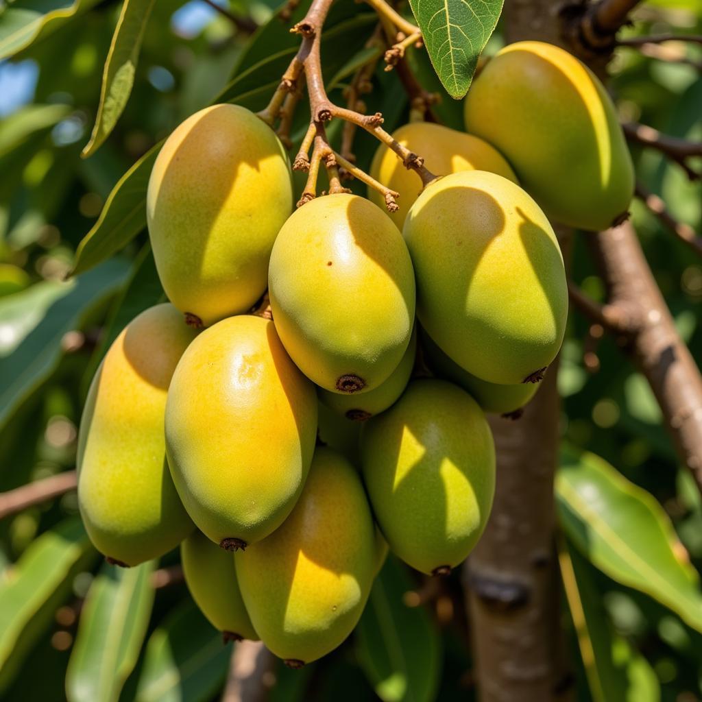 Ripe African Mangoes on a Tree