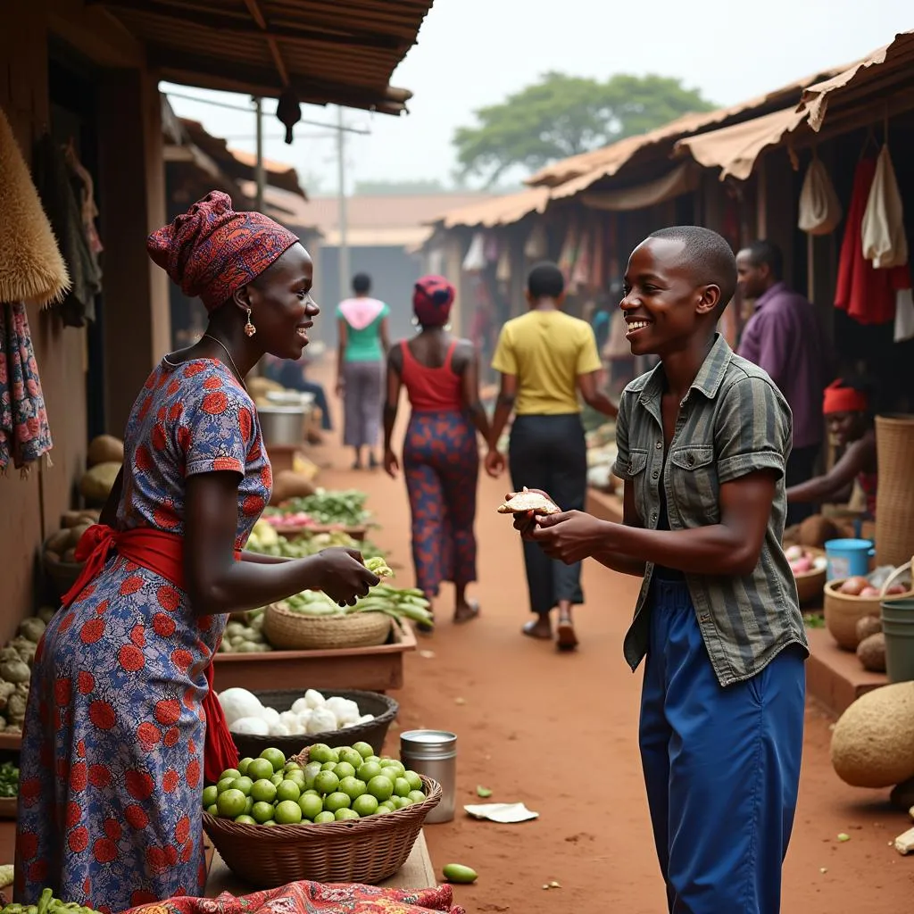 Bargaining in a bustling African marketplace