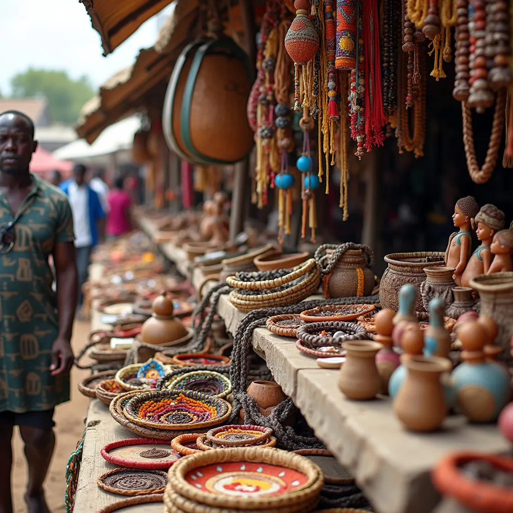 African Market with Vibrant Crafts