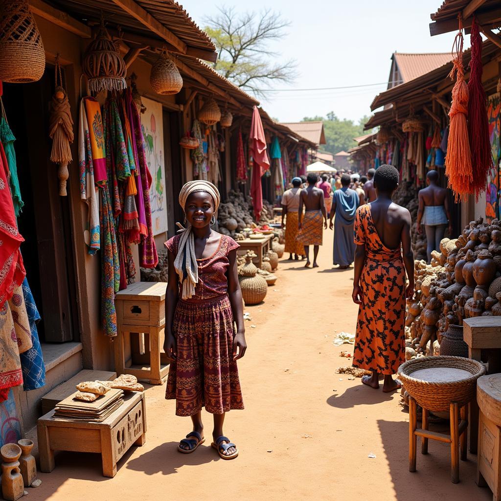 A bustling marketplace in Africa showcasing handcrafted goods