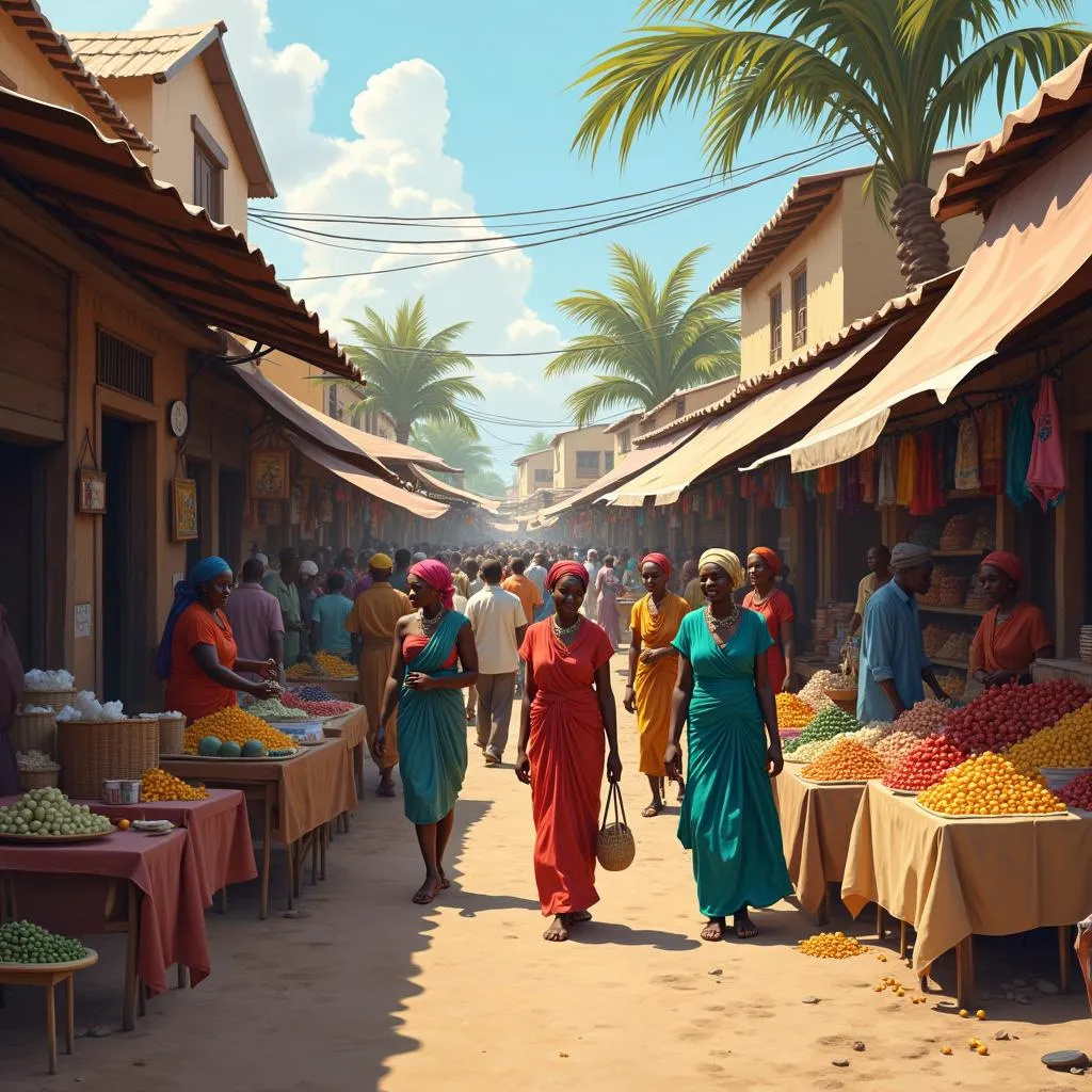 A bustling African marketplace scene