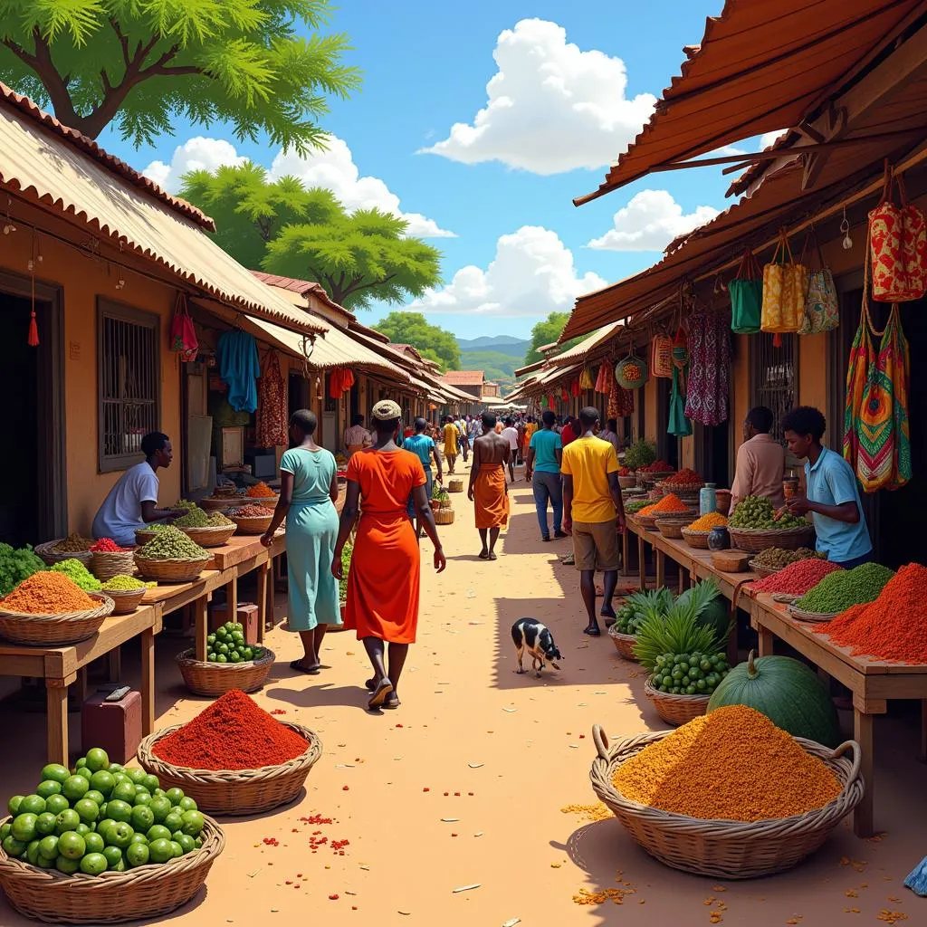 A bustling African market scene