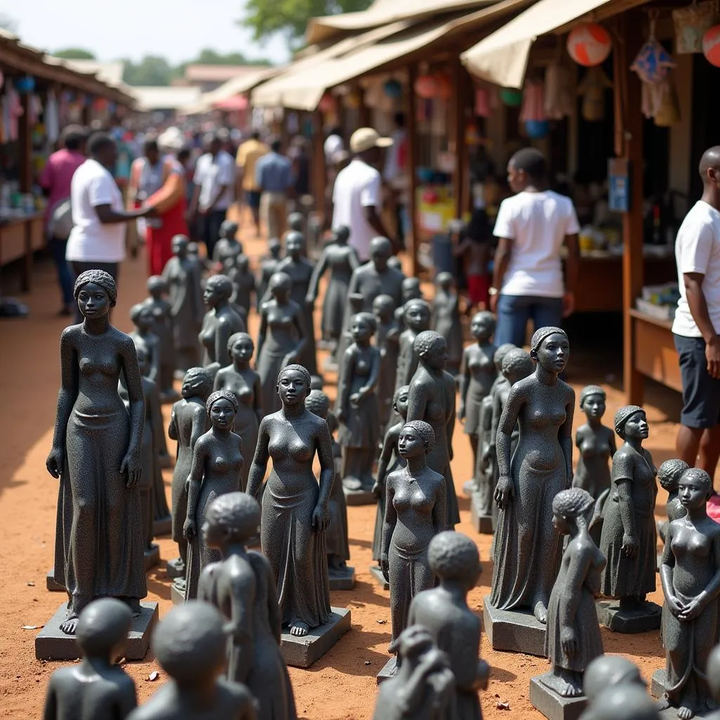 African Market Selling Silhouette Granite Sculptures