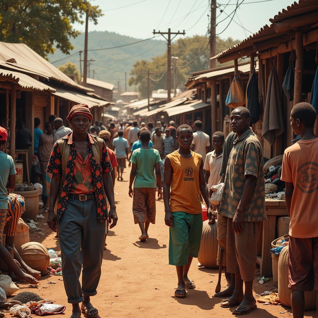 African Market Vendors Communicating in Pidgin English