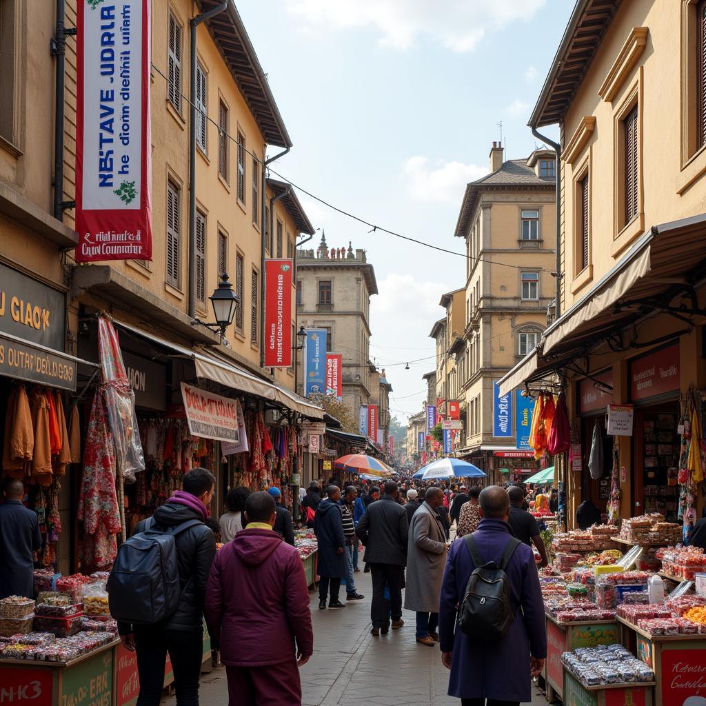 African Marketplace with French Signs