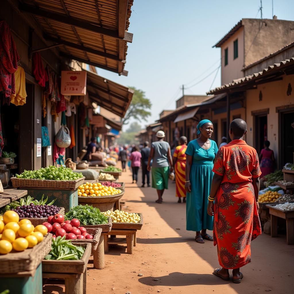 Vibrant African marketplace with local vendors