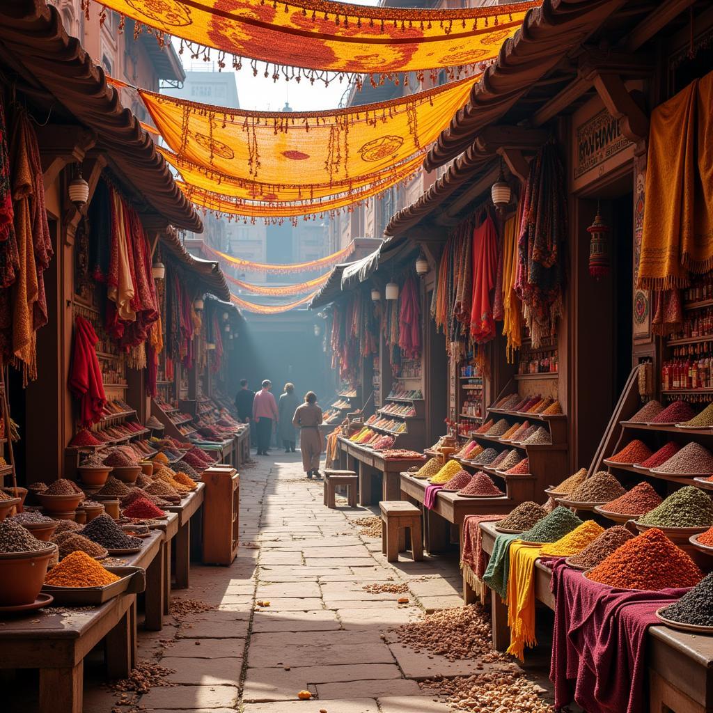 Bustling Marketplace with Vibrant Colors and Textures