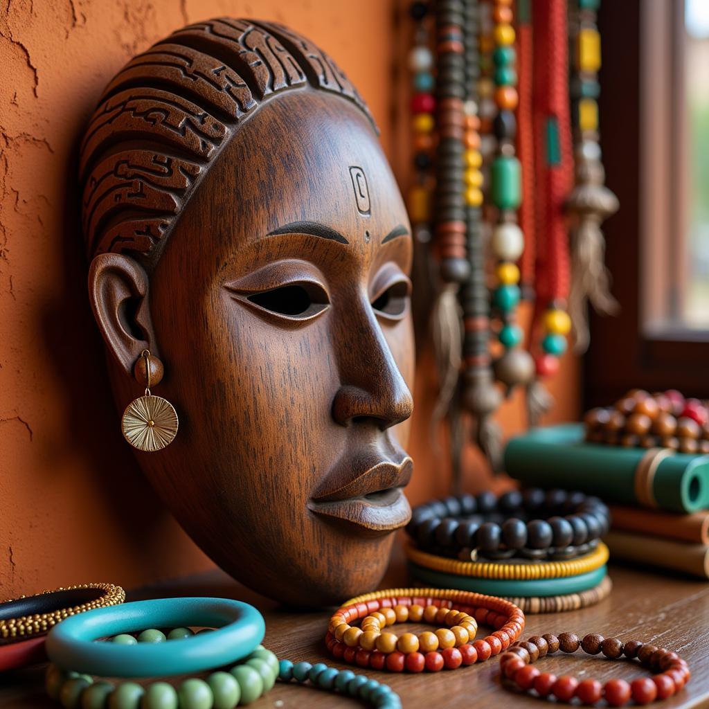 African Mask and Beaded Jewelry