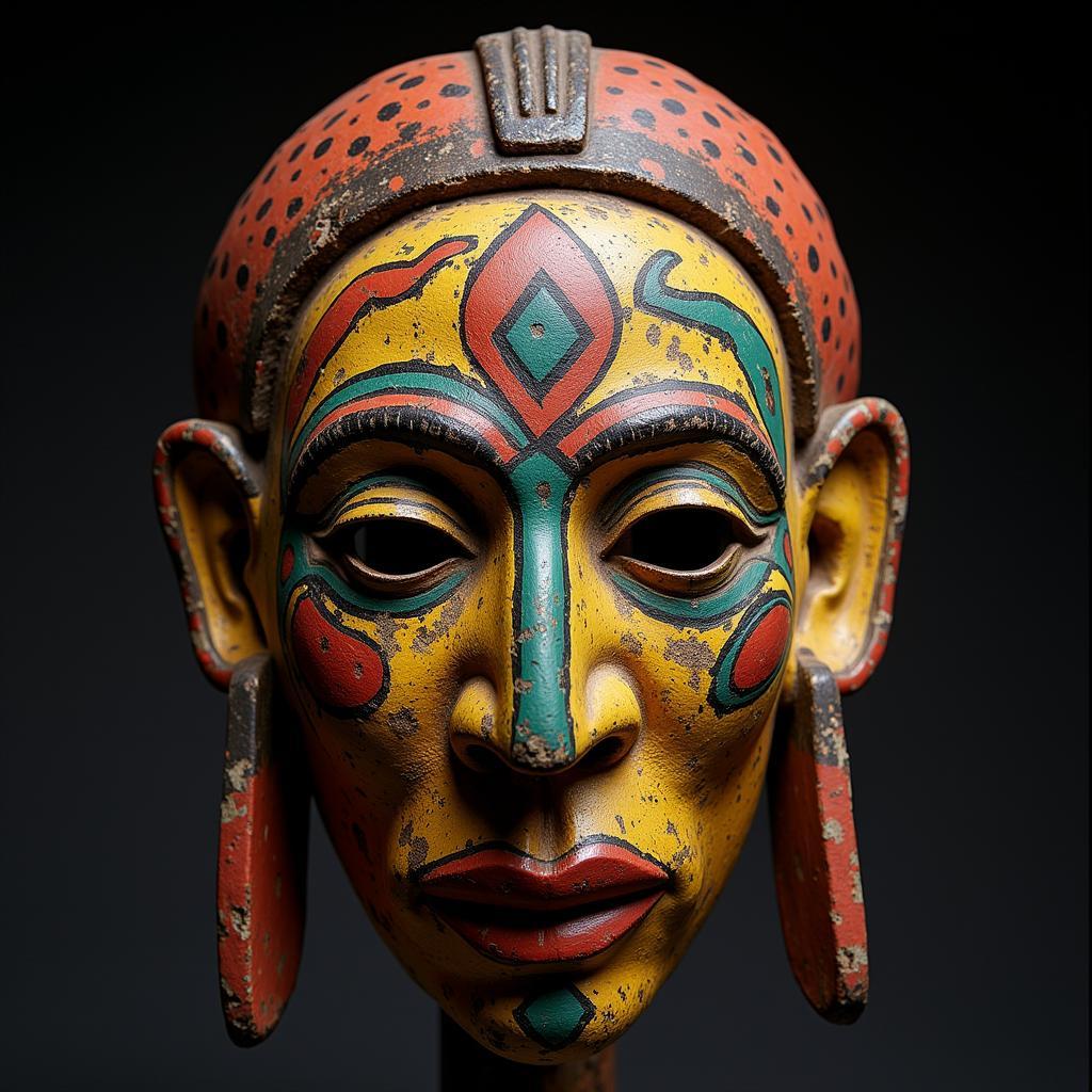 African Mask Used in Ceremony with Vibrant Colors 