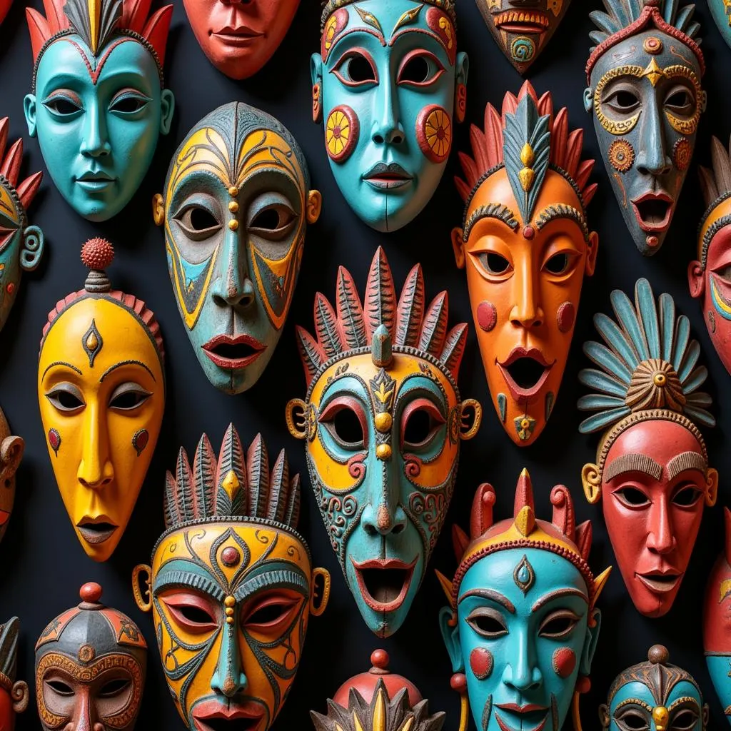 African masks representing diverse cultures