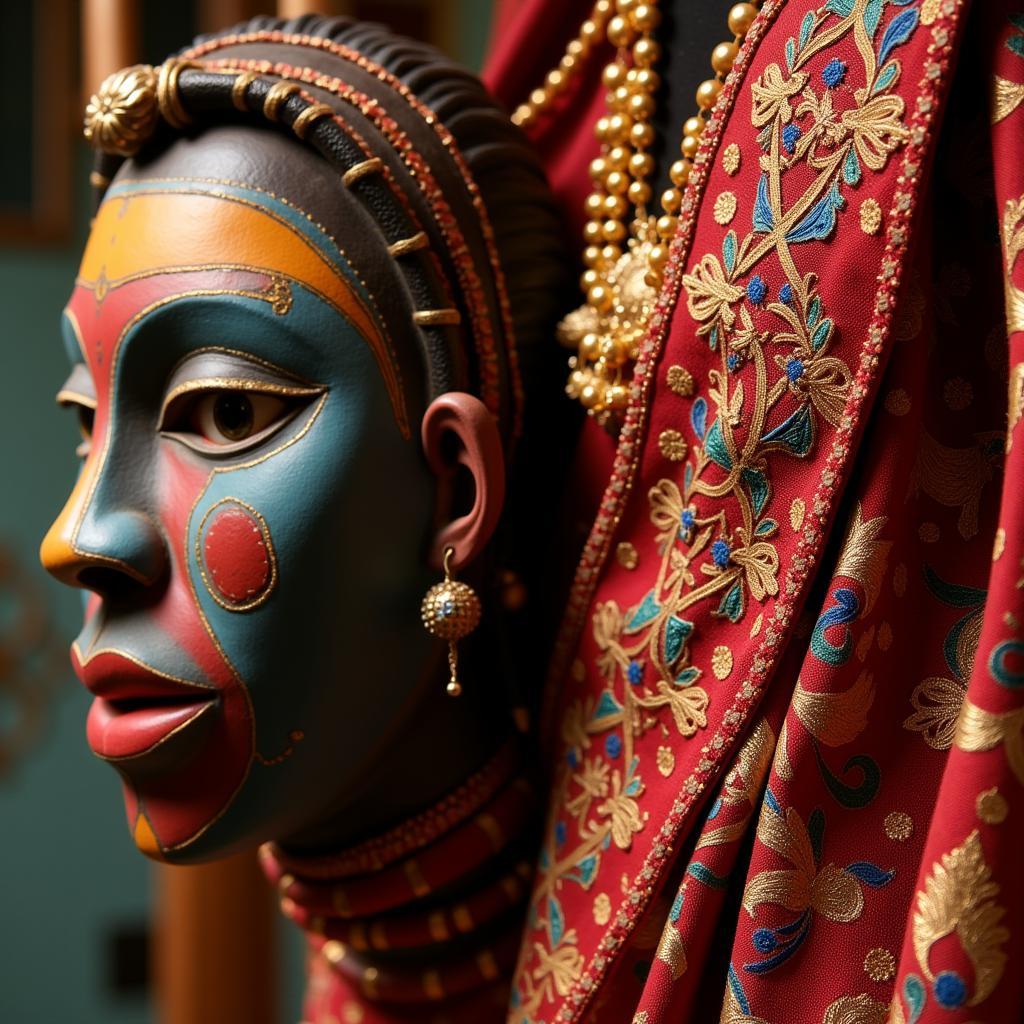 African mask and Indian sari