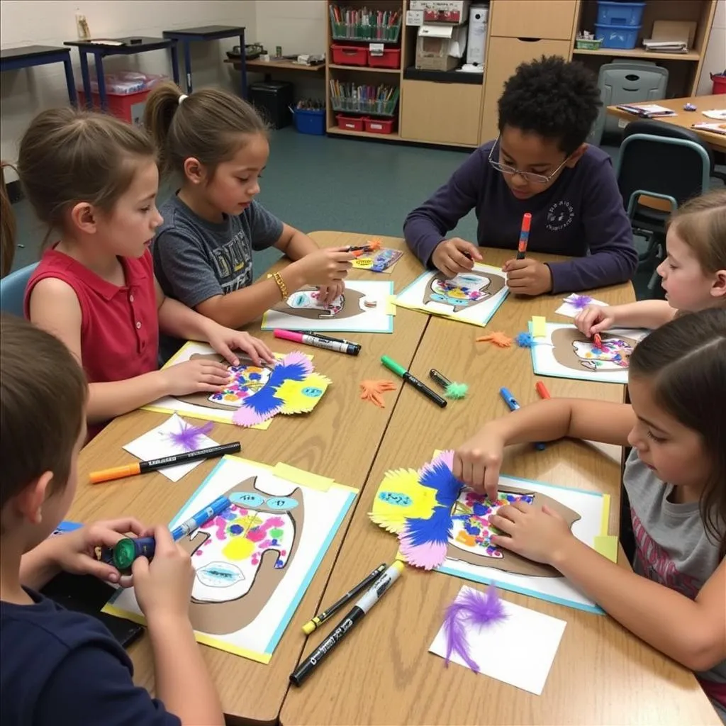 Preschoolers Engaging in African Mask Making