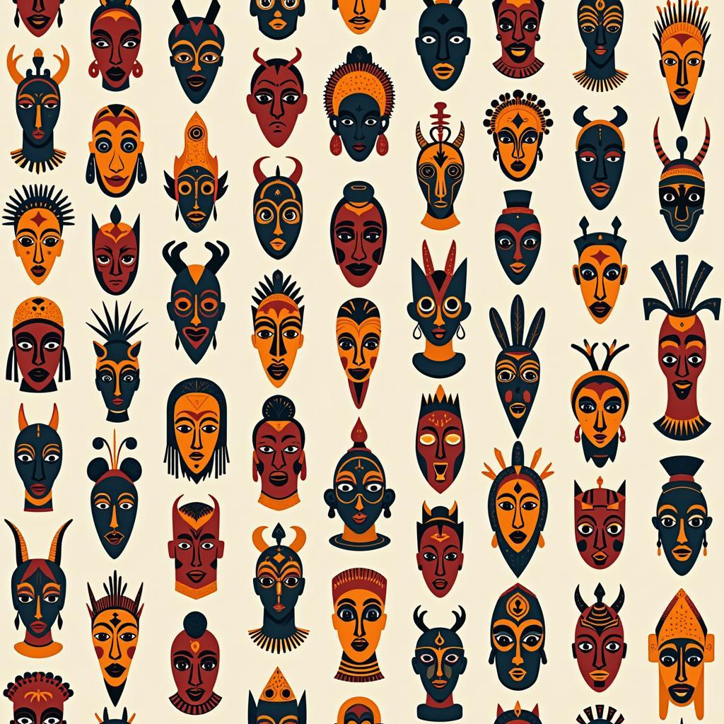 African Mask Pattern Wallpaper