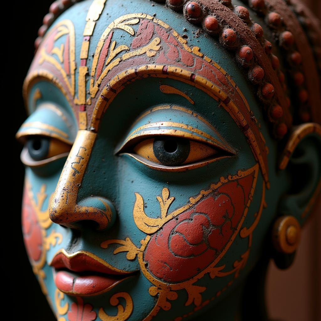 Intricate patterns on a vibrant African mask