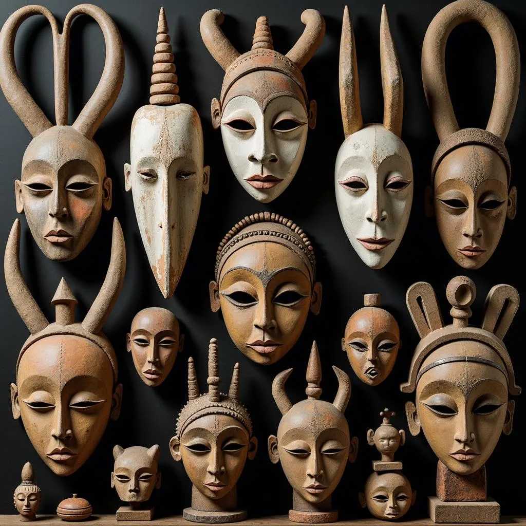 Diverse Styles of African Masks and Sculptures