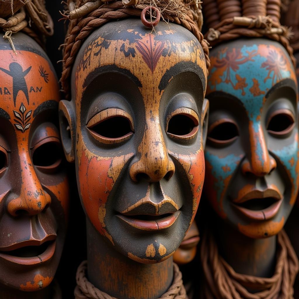 Vibrant African Masks in a Traditional Ceremony