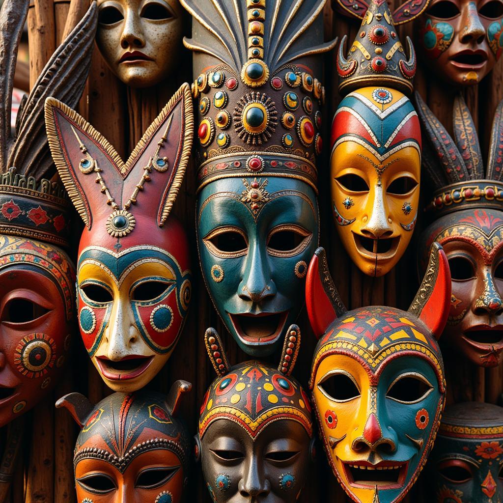 Traditional African Masks in a Ceremonial Dance