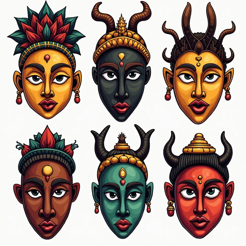 African Masks Illustration