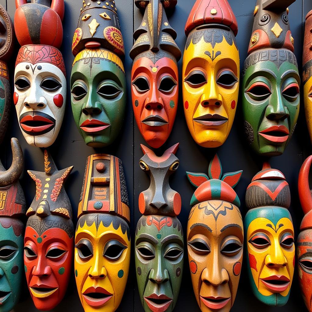 Colorful African masks displayed for sale online in India