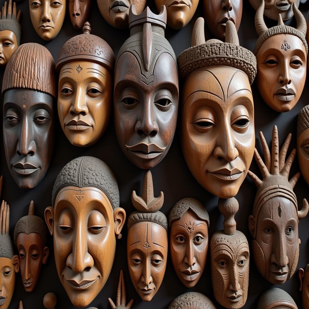 Intricate African masks and tribal art