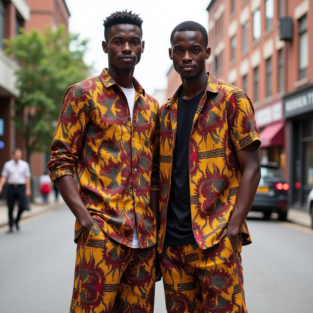 African men in contemporary fashion with traditional influences