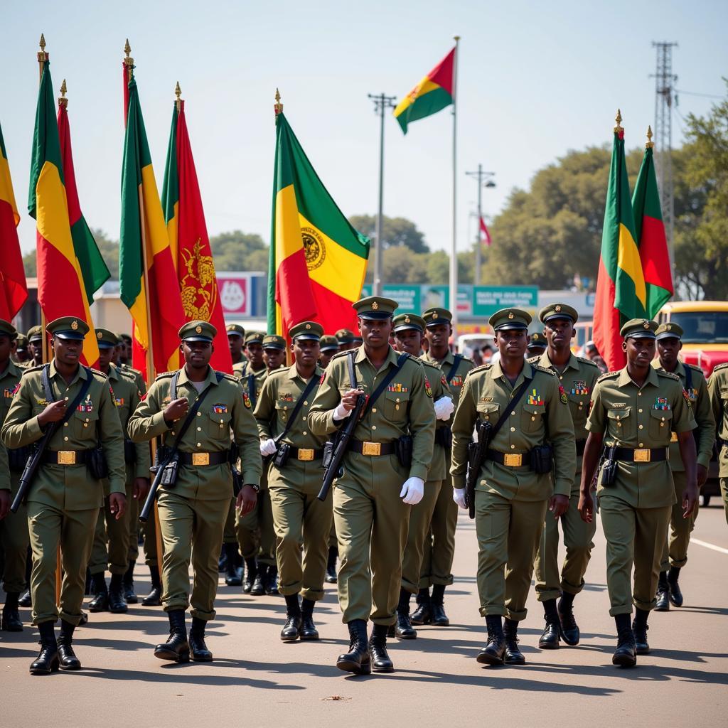 Soldiers marching in formation