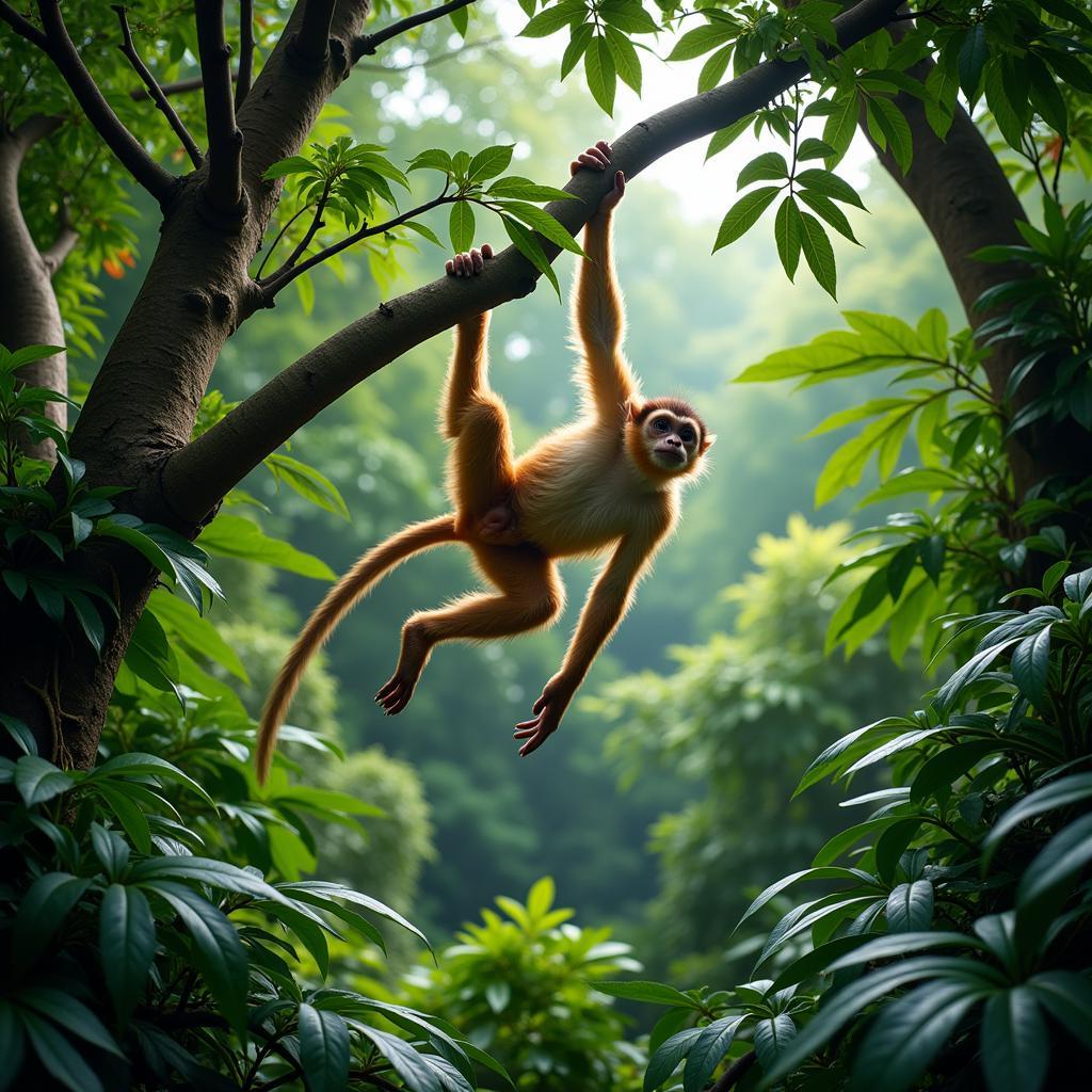 African Monkey in Rainforest Canopy