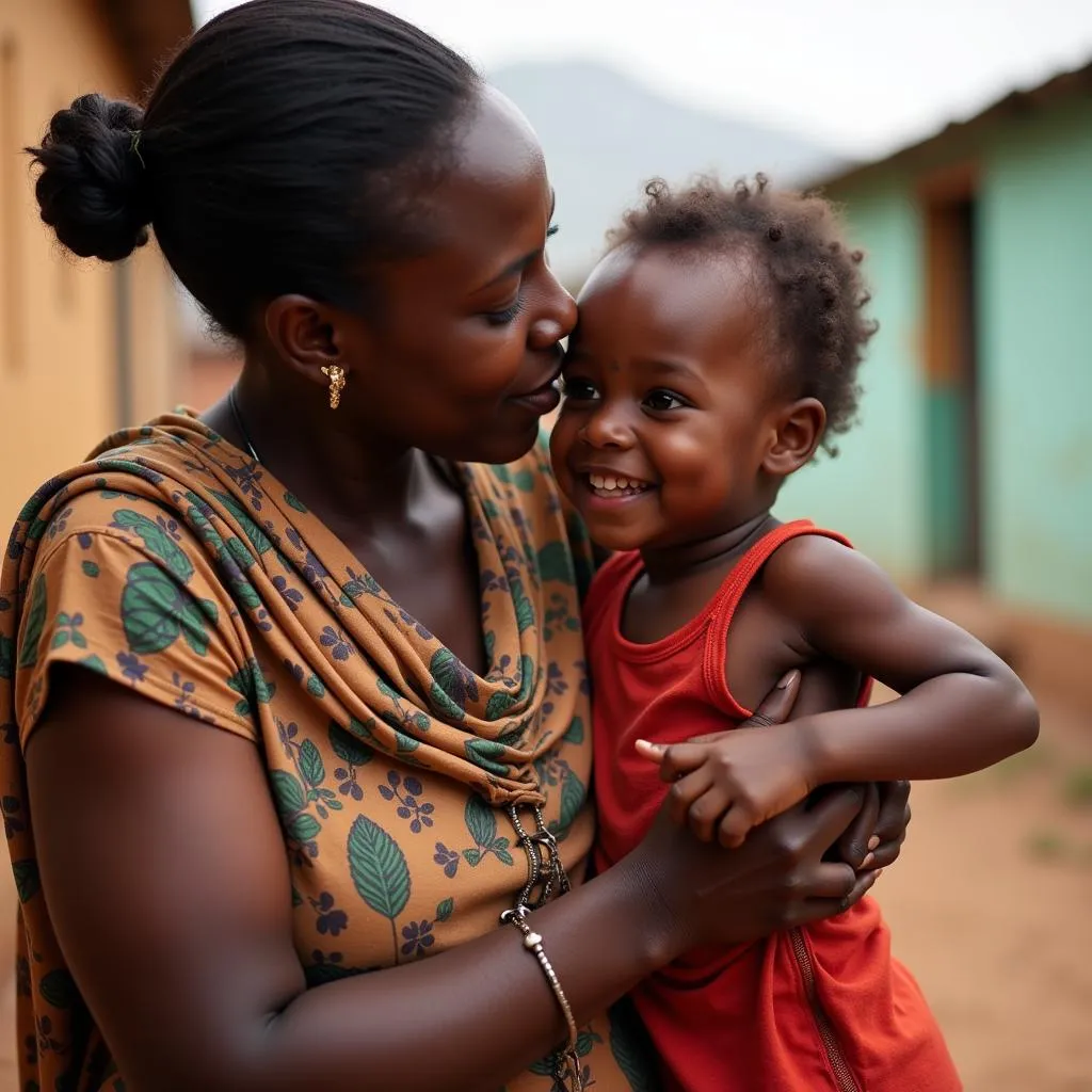 Smiling African Mother and Child