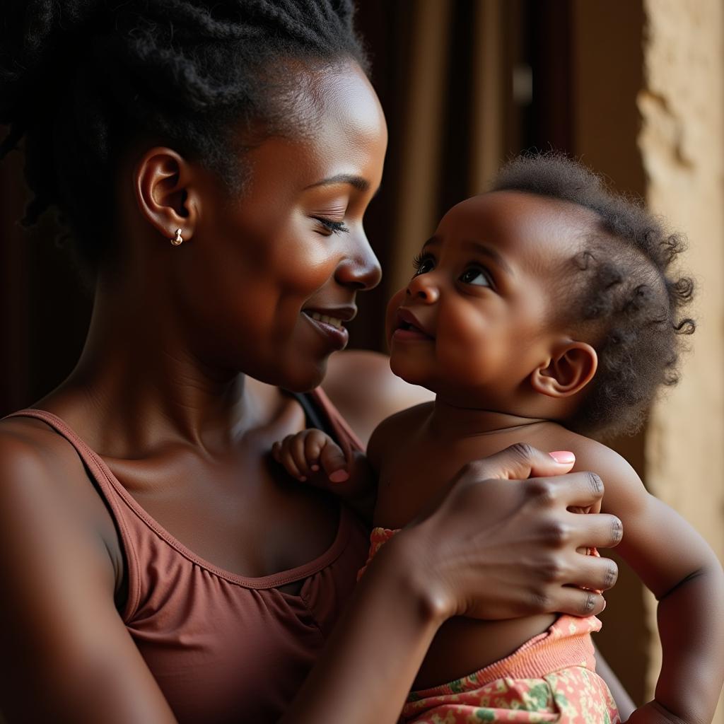 African mother lovingly gazing at her child