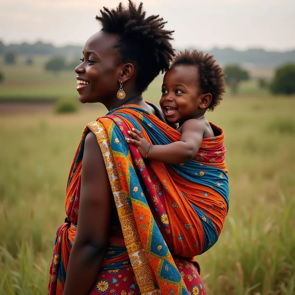 African mother baby wearing with a smile