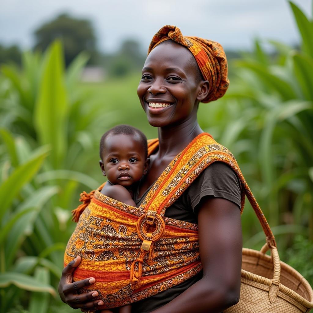 African mother carrying baby in sling