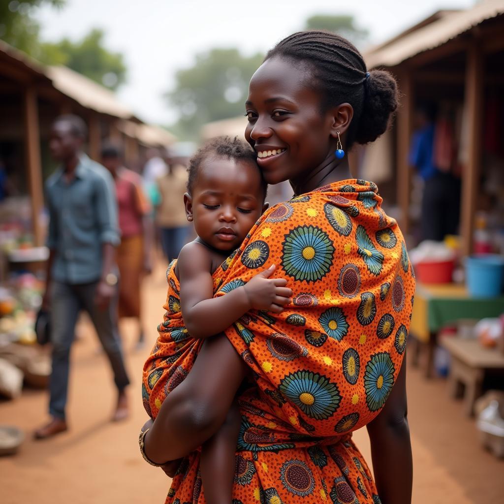 African mother carrying baby in a wrap