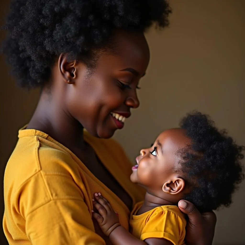 African Mother Cradling Baby