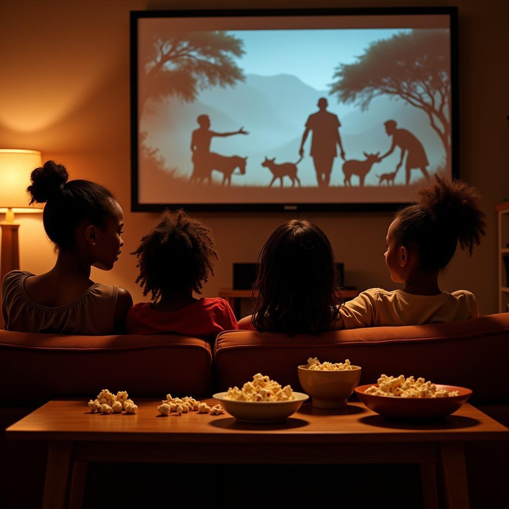 Family Enjoying African Movie Night