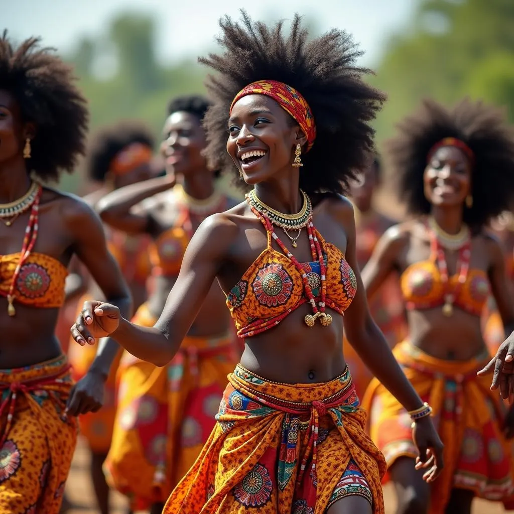 Group of African dancers in traditional attire