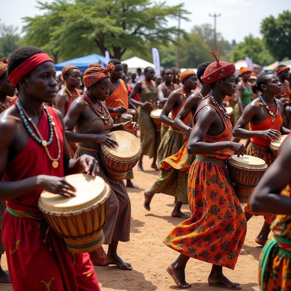 Energetic scene of African music and dance