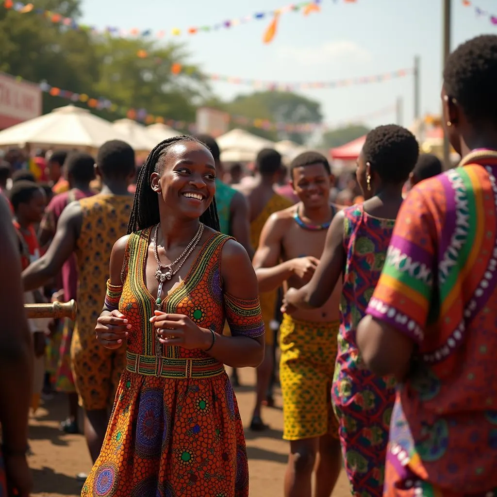 Lively African Music Festival with Dancing and Instruments