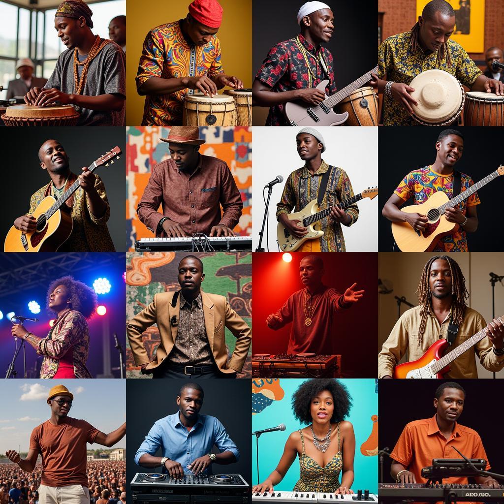 African Music Genres Collage: Afrobeat, Amapiano, Gqom, and Traditional Music