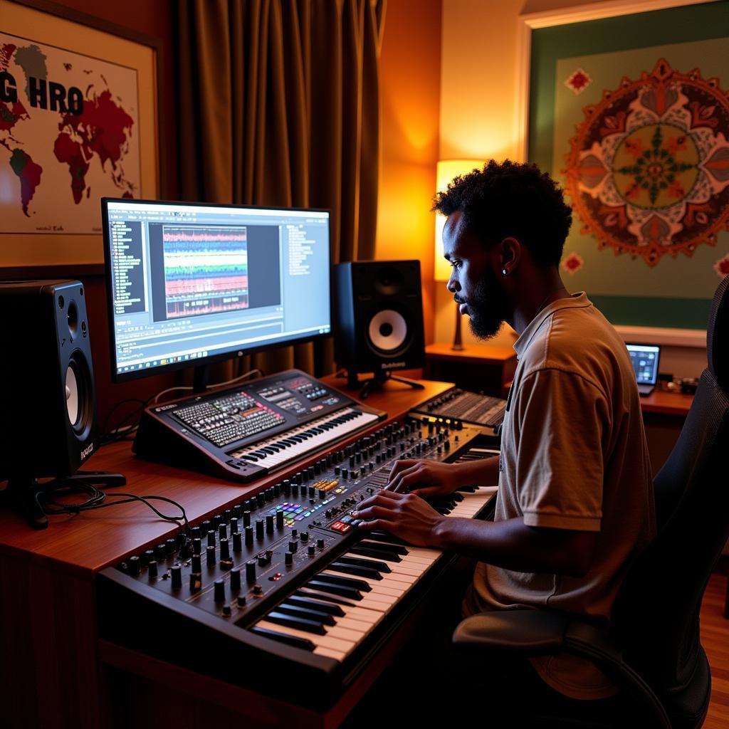 Modern African Music Studio with Electronic Production Equipment