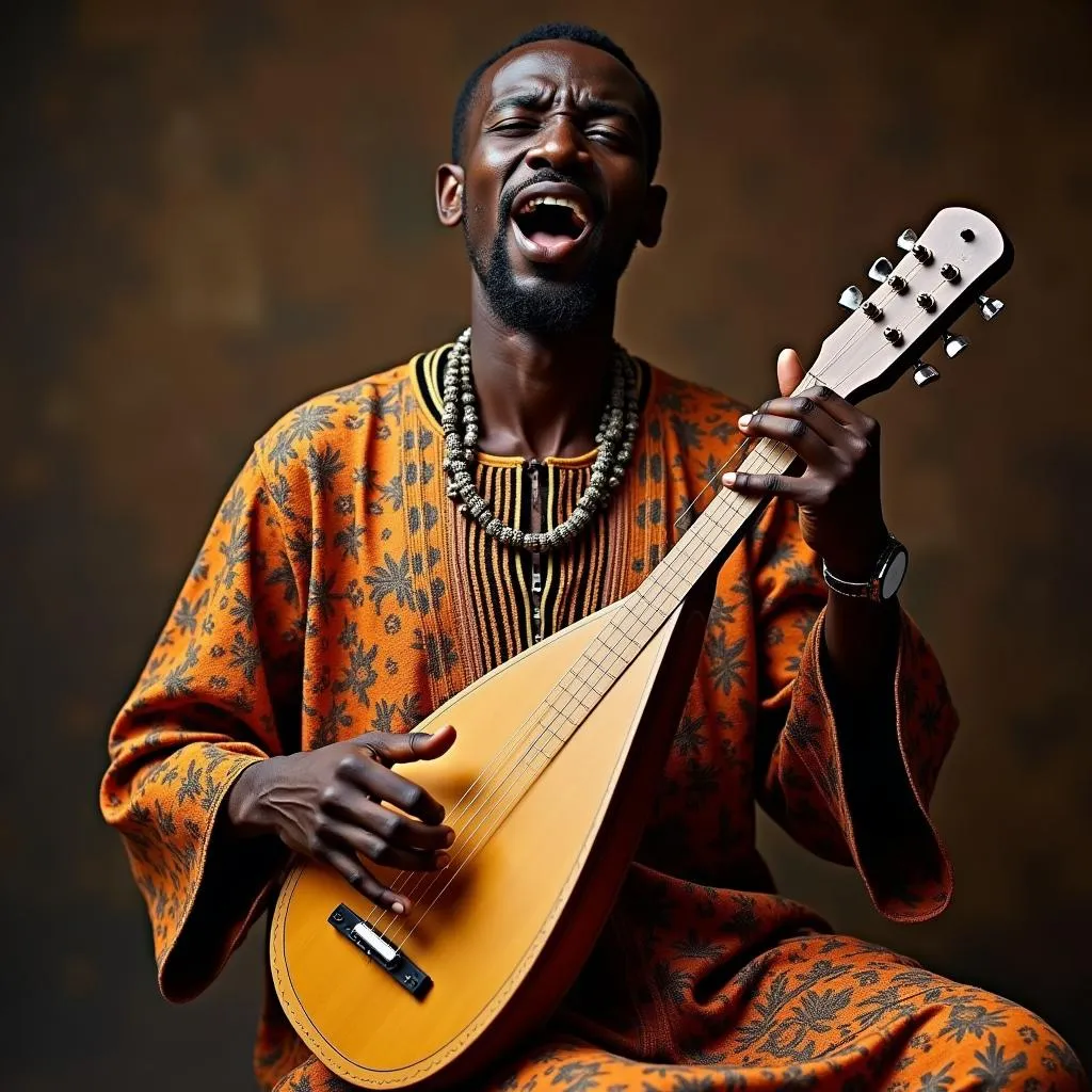 African musician playing kora