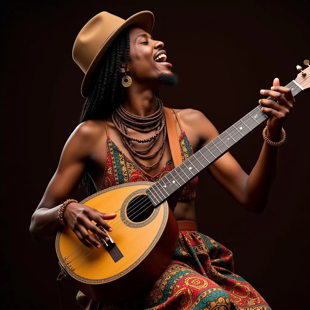 An African musician playing the Kora