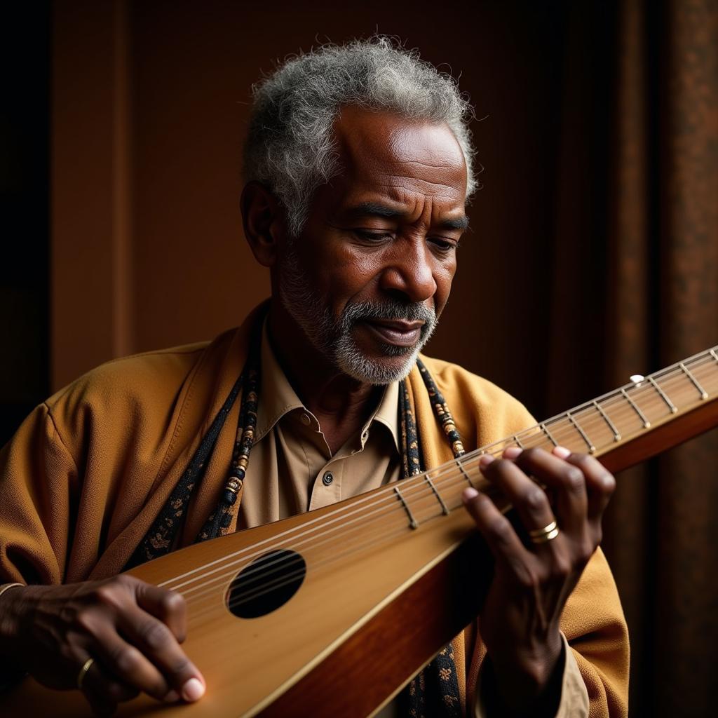 African Musician Playing Kora