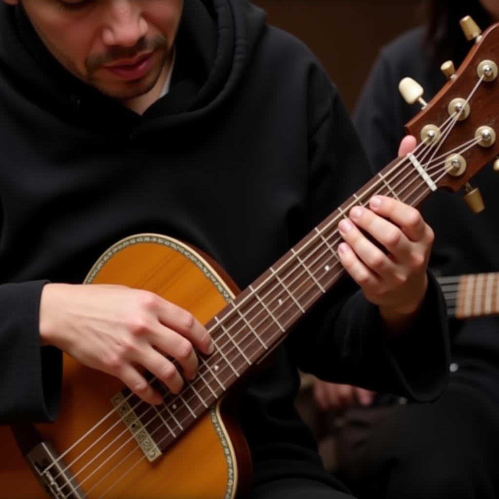 An African musician skillfully playing the Kora.